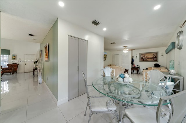 dining area with recessed lighting, baseboards, and visible vents