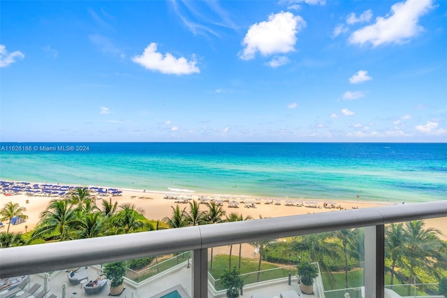 view of water feature with a view of the beach