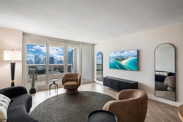 living room with light parquet floors