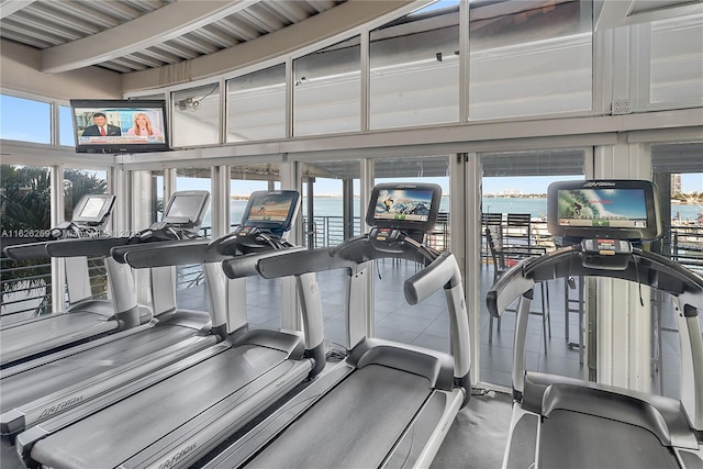 1717 N Bayshore Dr Unit A-3755, Miami, FL 33132 - workout area with beam ceiling