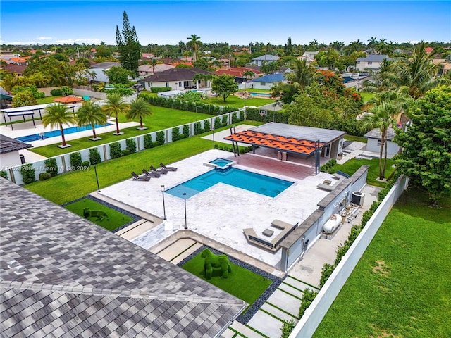 view of swimming pool with a gazebo, a lawn, and a patio