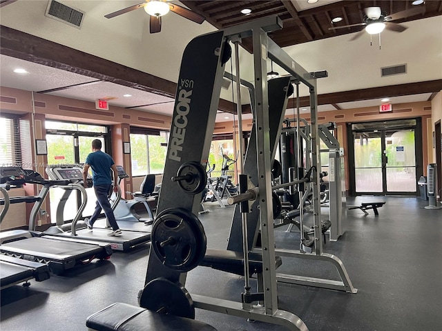 workout area with visible vents and a ceiling fan