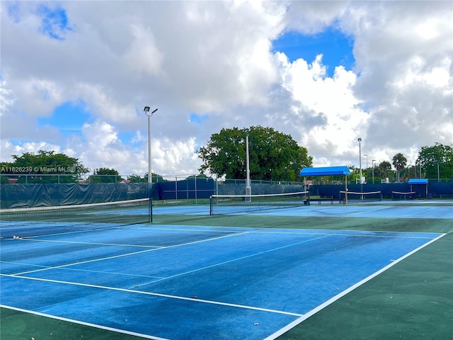 view of tennis court with fence