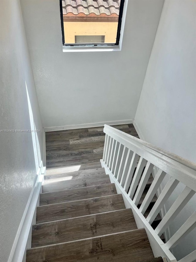 staircase with wood-type flooring