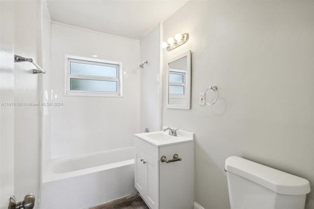 full bathroom with vanity,  shower combination, and toilet