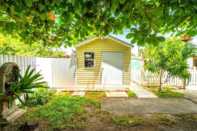 view of shed featuring a fenced backyard