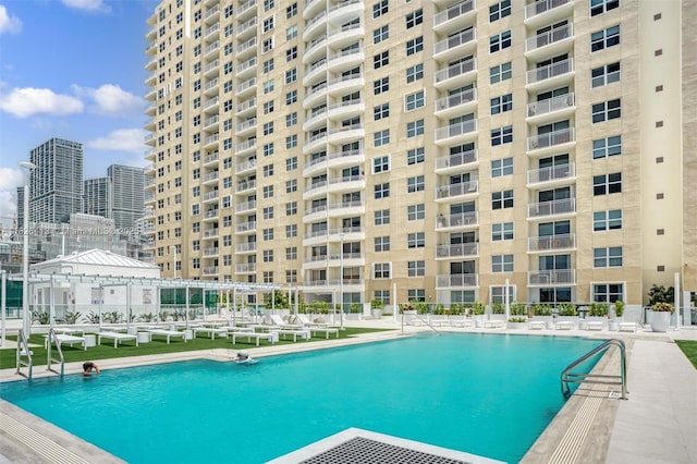 view of pool featuring a patio