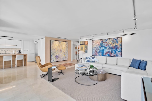 tiled living room with track lighting