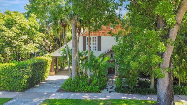 view of property hidden behind natural elements