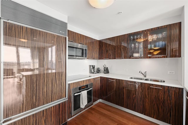 kitchen featuring stainless steel appliances, dark hardwood / wood-style floors, and sink