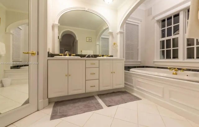 bathroom with vanity and tile patterned flooring