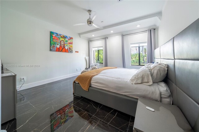 bedroom featuring ceiling fan