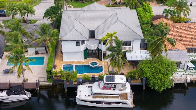 aerial view with a water view