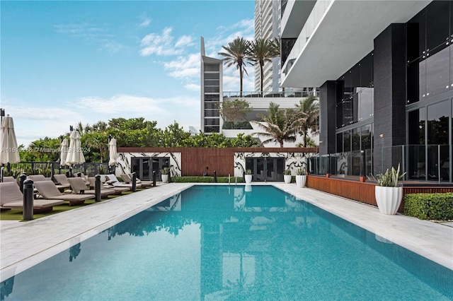 view of pool featuring fence and a fenced in pool