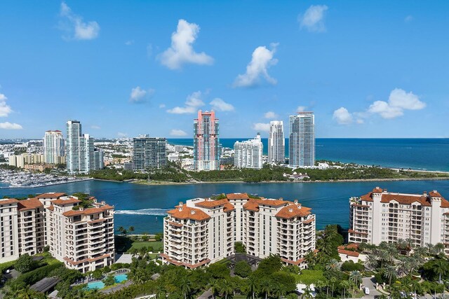 aerial view featuring a water view