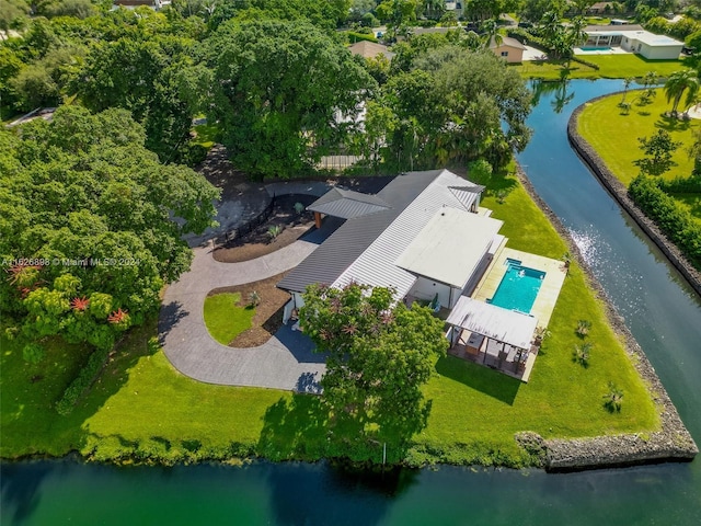 7000 SW 125th St, Pinecrest, FL 33156 - view from above of property with a nearby body of water and a pool area