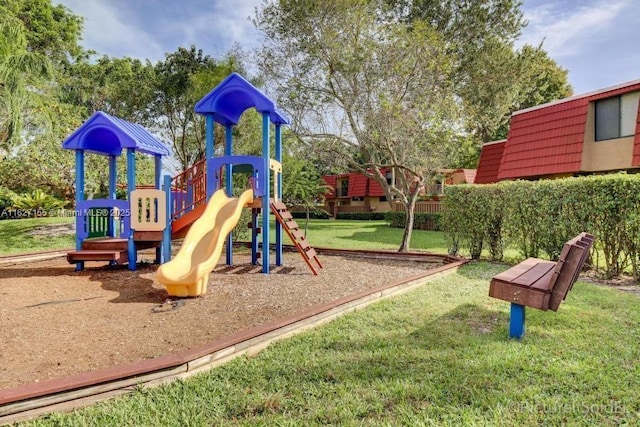 view of jungle gym with a yard