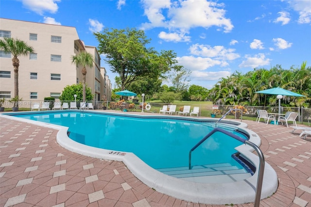 view of pool featuring a patio