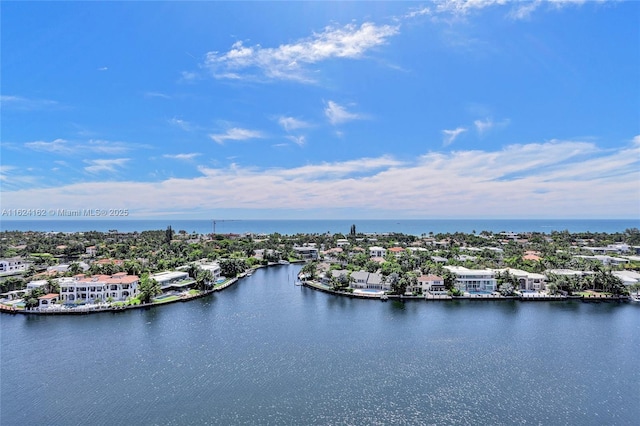 bird's eye view featuring a water view