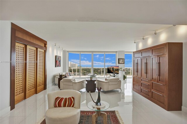 living room featuring floor to ceiling windows