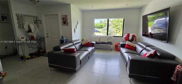 living room featuring light tile patterned floors