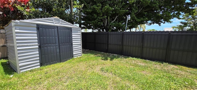 exterior space featuring a storage shed