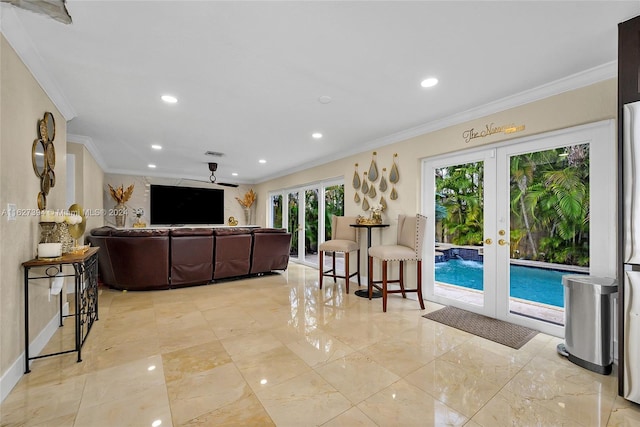 7949 NW 188th Ter, Hialeah, FL 33015 - living room with french doors, ornamental molding, and recessed lighting