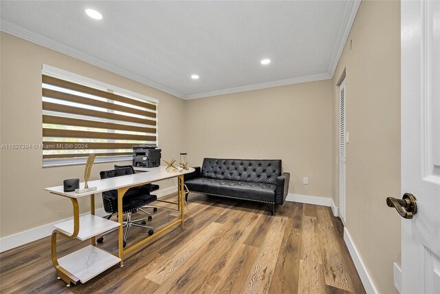 7949 NW 188th Ter, Hialeah, FL 33015 - office space featuring ornamental molding, recessed lighting, and wood finished floors
