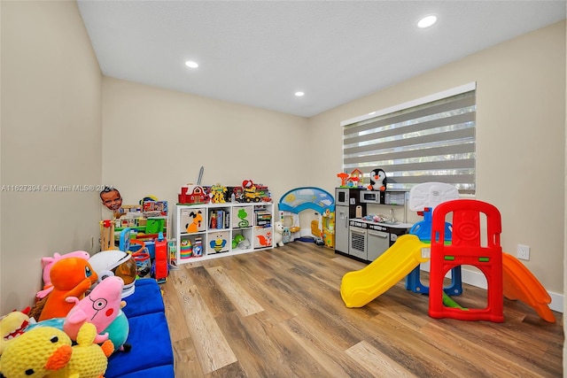 recreation room featuring hardwood / wood-style flooring