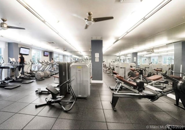 gym with ceiling fan