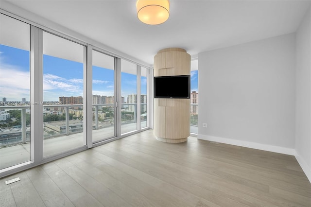 unfurnished living room with expansive windows and wood-type flooring