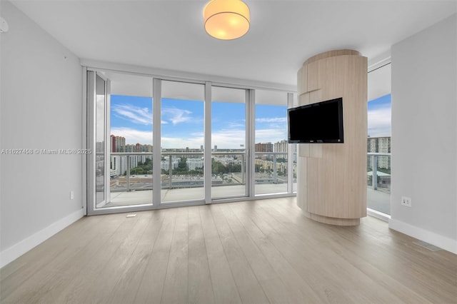 empty room featuring light hardwood / wood-style floors and floor to ceiling windows