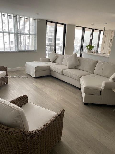 living room with plenty of natural light and light wood-type flooring