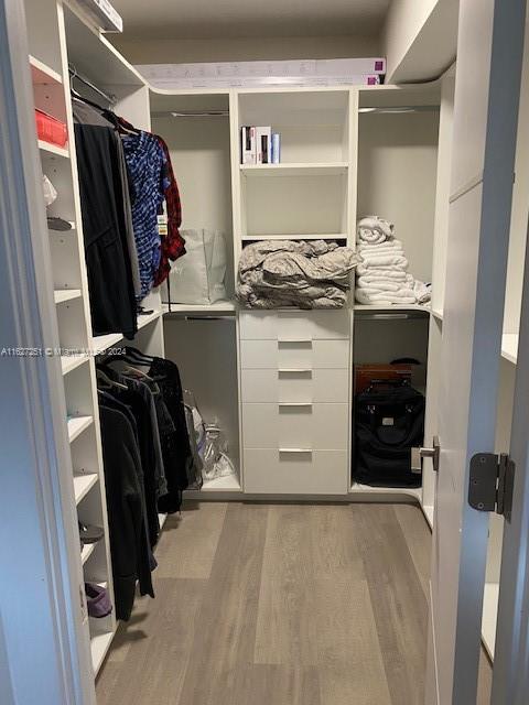 spacious closet with light hardwood / wood-style floors