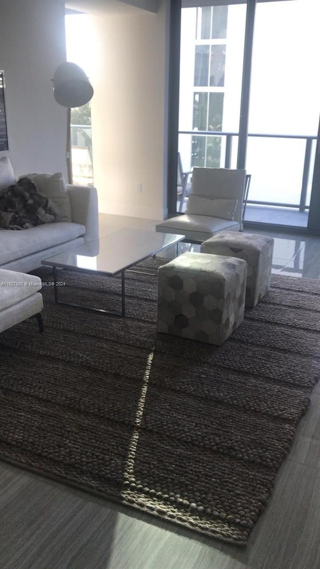 living room featuring wood-type flooring and plenty of natural light