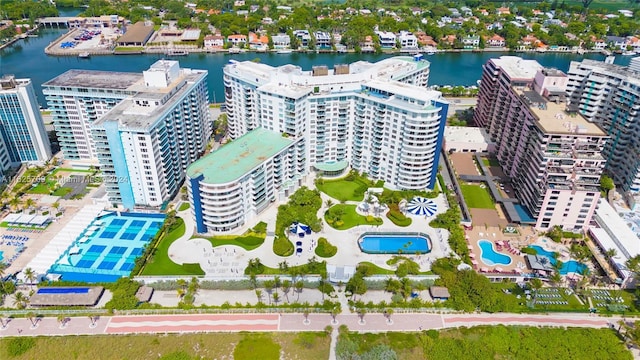 bird's eye view featuring a water view