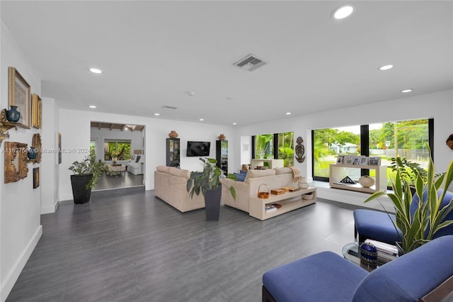 living room with hardwood / wood-style flooring