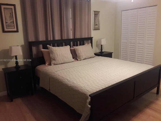 bedroom with a closet and wood-type flooring