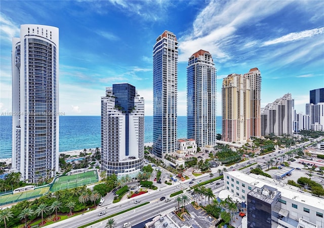property's view of city featuring a water view