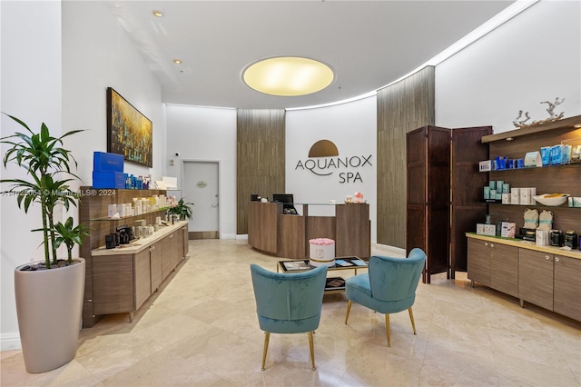 living area featuring light tile patterned floors