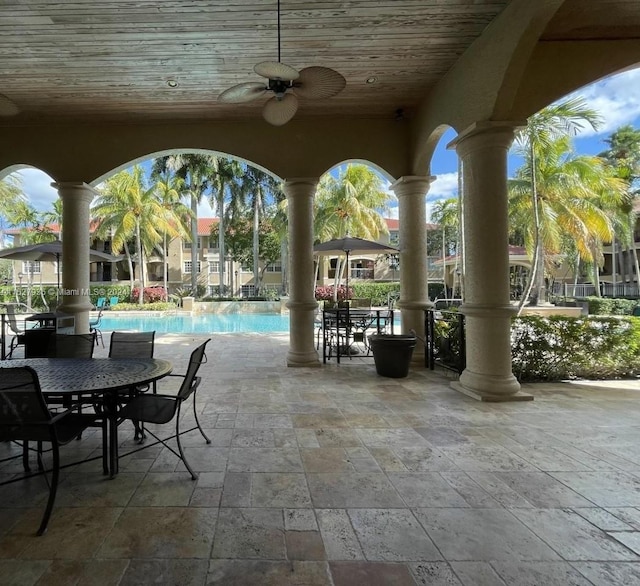 view of patio / terrace featuring a community pool and ceiling fan