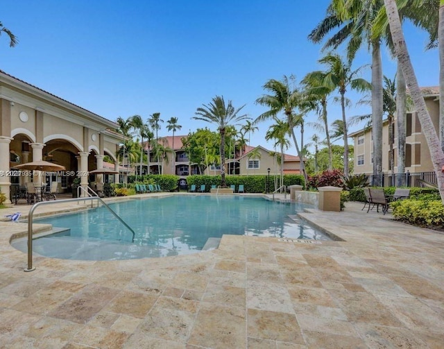 view of pool featuring a patio