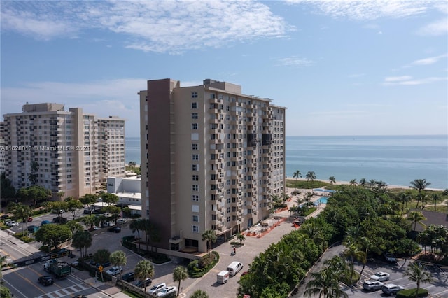 bird's eye view with a water view and a view of city