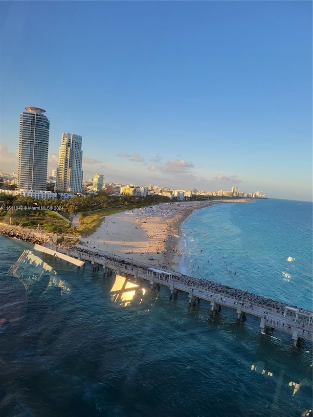 view of water feature with a view of the beach