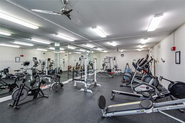 gym with ceiling fan