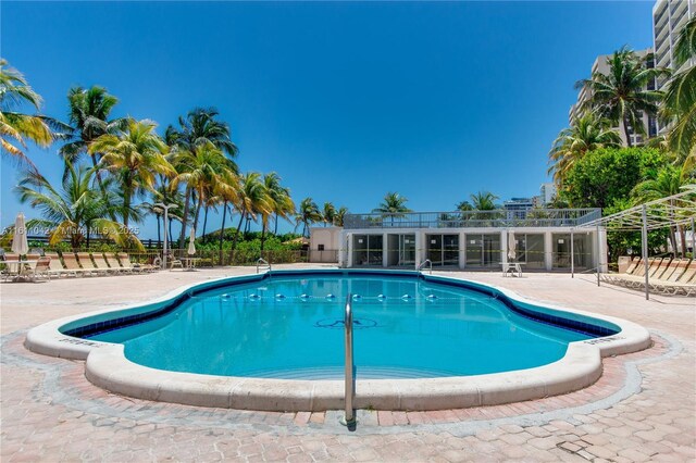 view of swimming pool with a patio