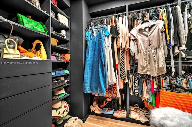 walk in closet with hardwood / wood-style flooring