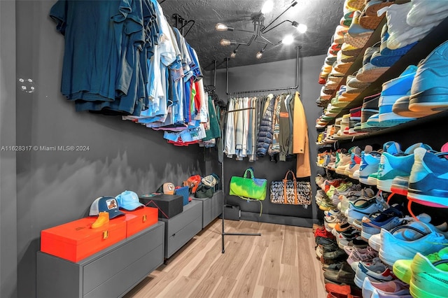 walk in closet with light wood-type flooring