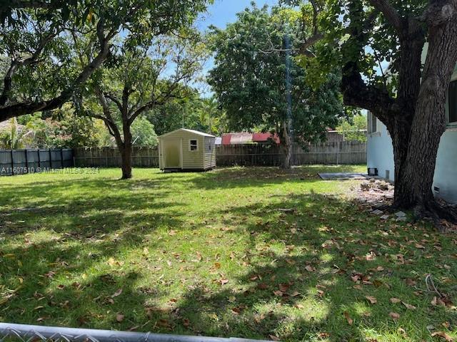 view of yard featuring a shed