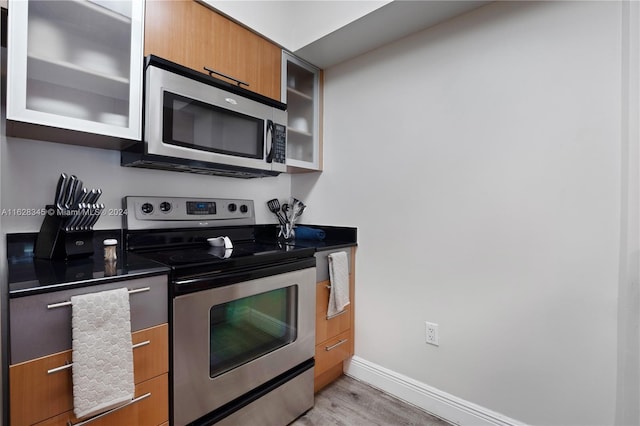 kitchen featuring light hardwood / wood-style flooring and appliances with stainless steel finishes